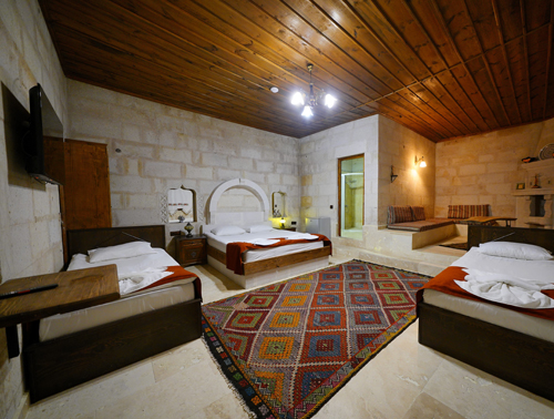 Grand family Stone room with fireplace